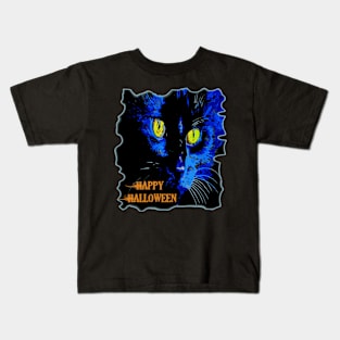 Cute Happy Halloween Moonlight Black Cat Vector Kids T-Shirt